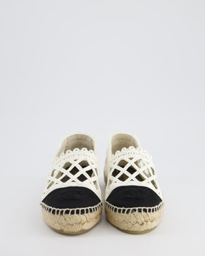 Chanel White Crochet Raffia Espadrille with CC Logo Detail Size EU 36