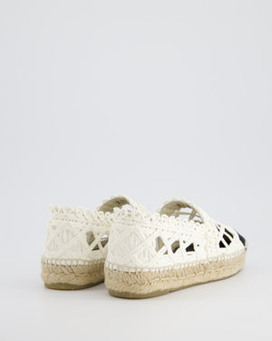 Chanel White Crochet Raffia Espadrille with CC Logo Detail Size EU 36