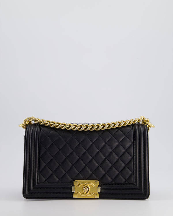 Chanel Medium Black Boy Bag in Lambskin Leather with Gold Hardware