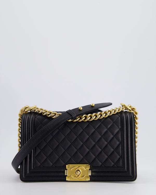 Chanel Medium Black Boy Bag in Lambskin Leather with Gold Hardware