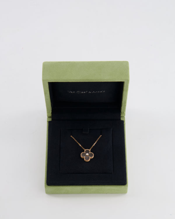 *LIMITED EDITION* Van Cleef & Arpels Alhambra Holiday Pendant in Obsidian and Rose Gold, with Round Diamond