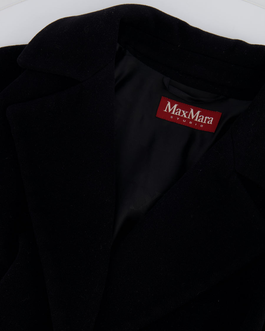 Max Mara Studio Black Wool Coat with Belt Detailing Size IT 44 (UK 12)