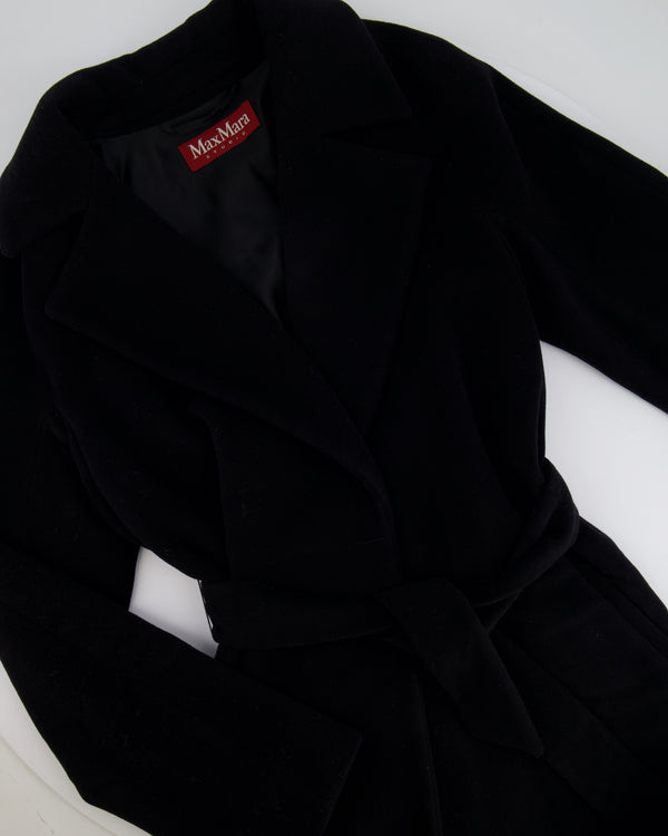 Max Mara Studio Black Wool Coat with Belt Detailing Size IT 44 (UK 12)