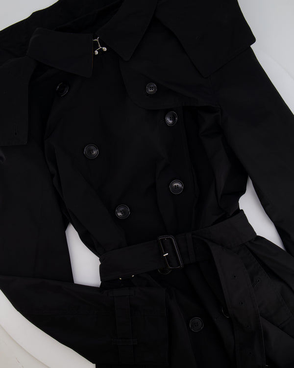 Burberry Black Kensington Heritage Short Belted Trench Coat with Detachable Hood Size UK 14 RRP £2,150