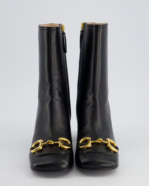 Gucci Black Leather Horsbit Ankle Boots GG Logo Size EU 36.5