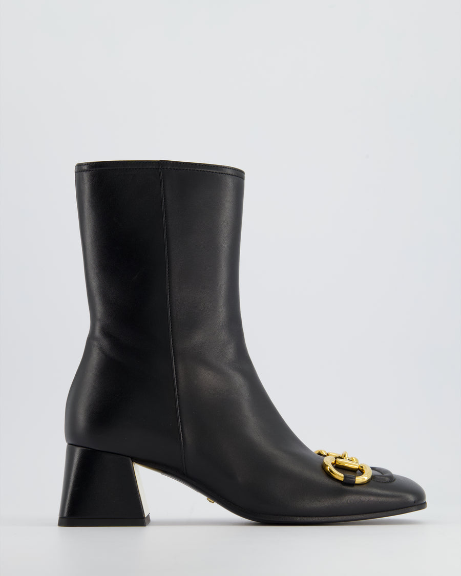 Gucci Black Leather Horsbit Ankle Boots GG Logo Size EU 36.5