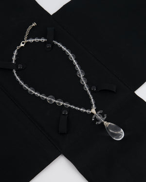 Chanel Clear Resin & Crystal CC Logo Teardrop Pendant Necklace