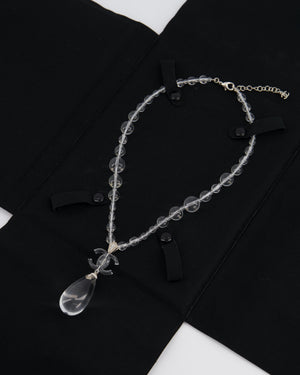 Chanel Clear Resin & Crystal CC Logo Teardrop Pendant Necklace