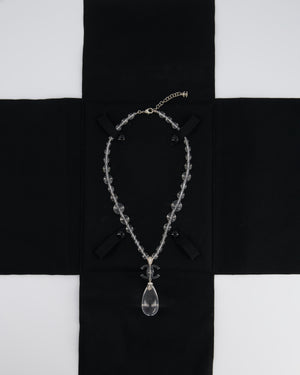 Chanel Clear Resin & Crystal CC Logo Teardrop Pendant Necklace