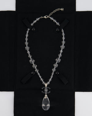 Chanel Clear Resin & Crystal CC Logo Teardrop Pendant Necklace