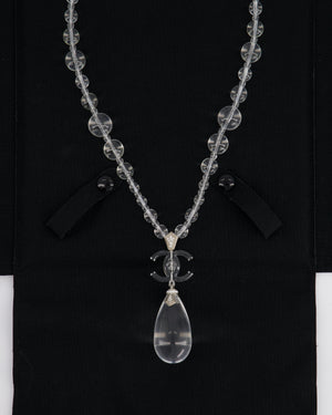 Chanel Clear Resin & Crystal CC Logo Teardrop Pendant Necklace