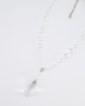 Chanel Clear Resin & Crystal CC Logo Teardrop Pendant Necklace