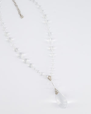 Chanel Clear Resin & Crystal CC Logo Teardrop Pendant Necklace