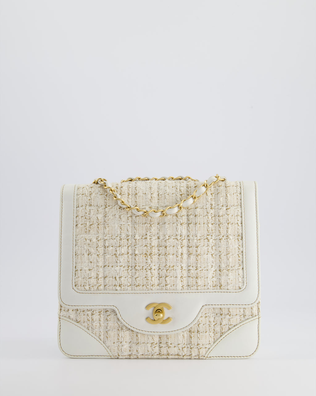 White tweed chanel bag sale