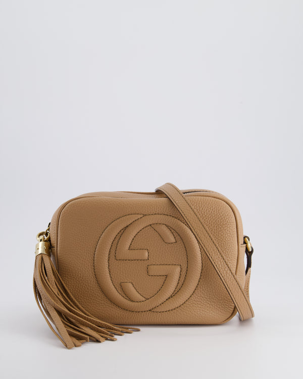 Gucci Dark Beige Soho Disco Leather Bag with Strap, Tassel and GG Detail