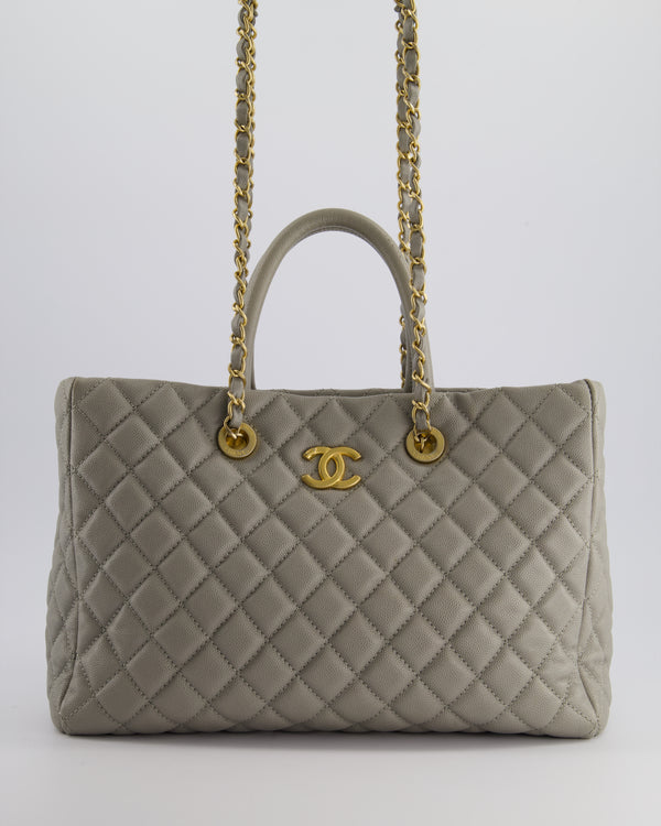 Chanel Dove Grey Tote Bag in Caviar Leather with Brushed Gold Hardware