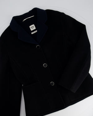 Hermès Black & Navy Cashmere Tailored Jacket With Enamel Buttons and Stitch Detail Size FR 36 (UK 8)