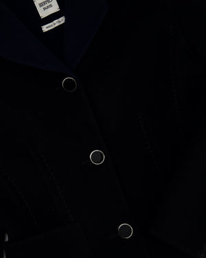 Hermès Black & Navy Cashmere Tailored Jacket With Enamel Buttons and Stitch Detail Size FR 36 (UK 8)