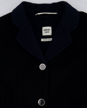 Hermès Black & Navy Cashmere Tailored Jacket With Enamel Buttons and Stitch Detail Size FR 36 (UK 8)