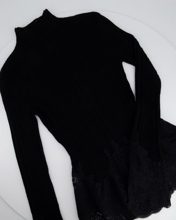 Ermanno Scervino Black Fine Knit Pullover High Neck Jumper With Lace Detailing Size IT 36 (UK 4)