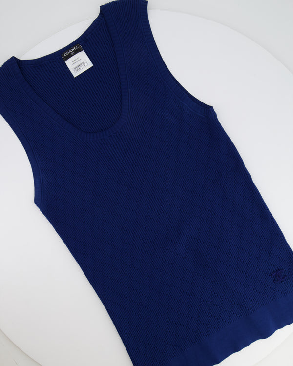 Chanel Blue Diamond Quilted Tank Top with Blue CC Logo Detail Size FR 46 (UK 18)