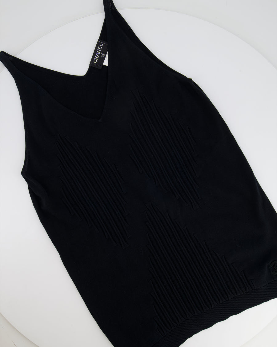 Chanel Black Sleeveless Tank Top with Black Stitched CC Logo Size FR 42 (UK 14)