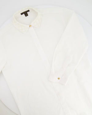 Louis Vuitton White Long-Sleeve Shirt with Sequin Damier Collar Size FR 42 (UK 14)