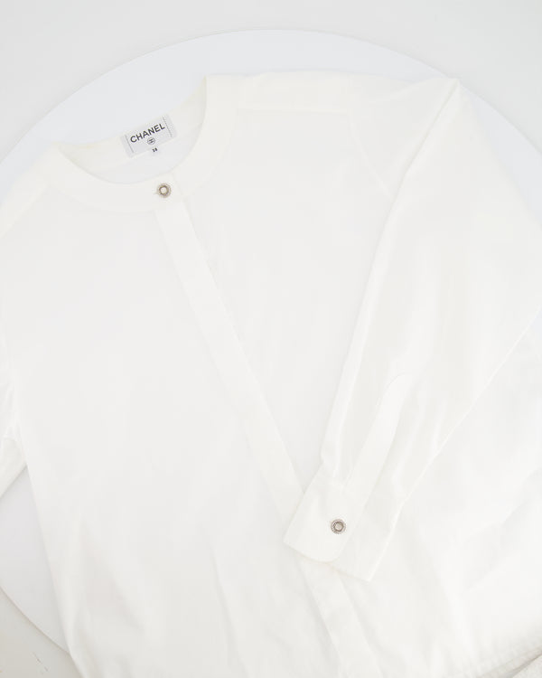 Chanel White Long-Sleeve Shirt with Crystal Button Details Size FR 38 (UK 10)