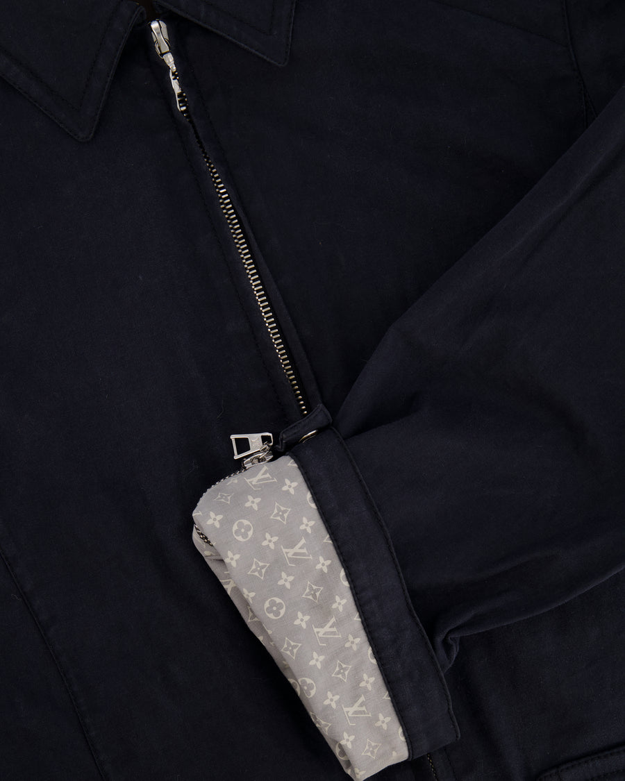 Louis Vuitton Navy and Grey Monogram Rain Coat with Pocket Details Size FR 40 (UK 12)