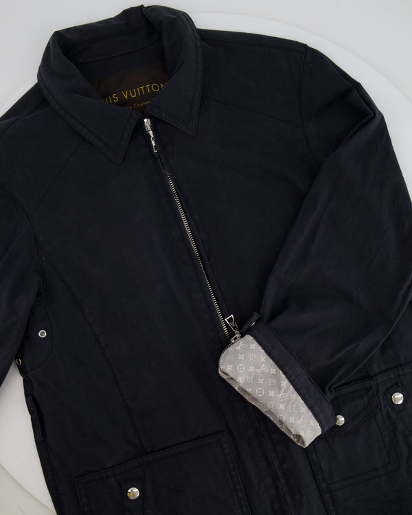 Louis Vuitton Navy and Grey Monogram Rain Coat with Pocket Details Size FR 40 (UK 12)