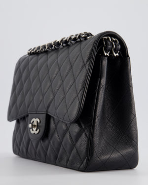 Chanel Black Jumbo Classic Double Flap Bag in Caviar Leather with Palladium Hardware