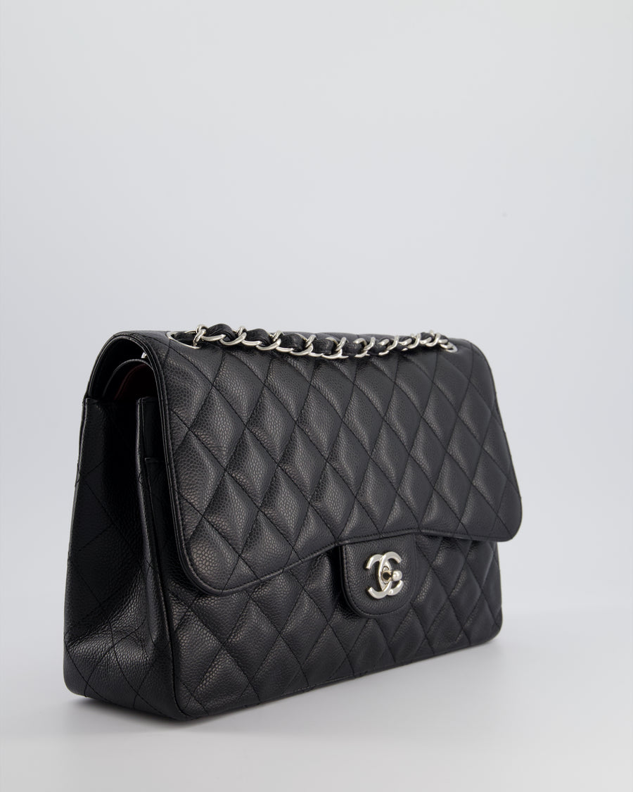 Chanel Black Jumbo Classic Double Flap Bag in Caviar Leather with Palladium Hardware