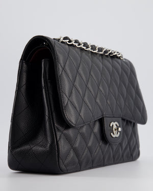 Chanel Black Jumbo Classic Double Flap Bag in Caviar Leather with Palladium Hardware