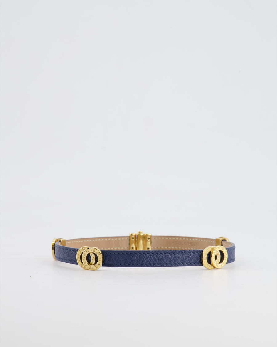 Bvlgari Navy Leather Choker Necklace with Gold Interlocker Logo Detail