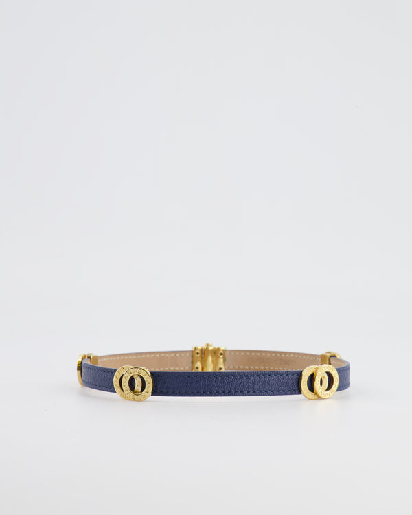 Bvlgari Navy Leather Choker Necklace with Gold Interlocker Logo Detail