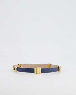 Bvlgari Navy Leather Choker Necklace with Gold Interlocker Logo Detail