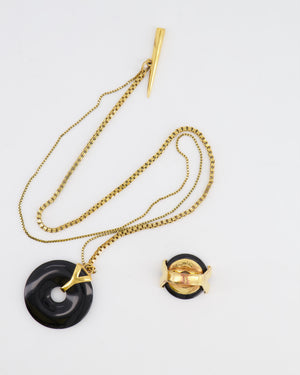 Yves Saint Laurent Vintage Black Resin and Gold Y Necklace and Ring Jewellery Set