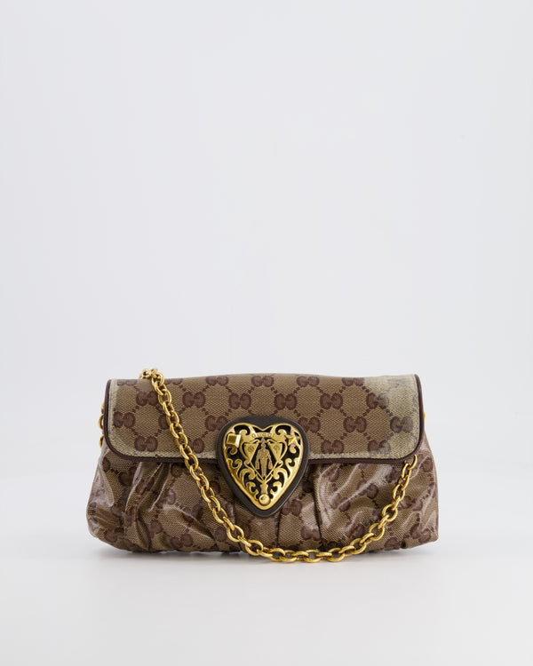 Gucci Brown GG Logo Coated Canvas Babouska Heart Chain Shoulder Bag