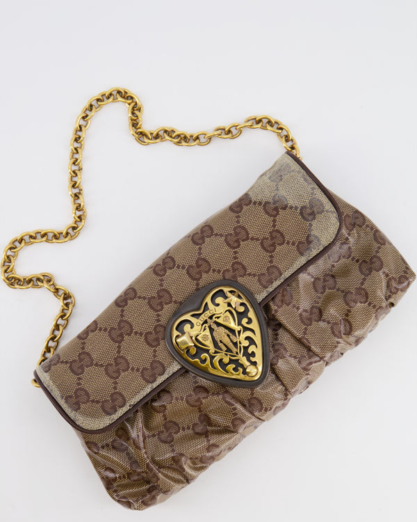 Gucci Brown GG Logo Coated Canvas Babouska Heart Chain Shoulder Bag