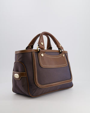 Celine Brown Boogie Canvas and Leather Bag with Silver Hardware