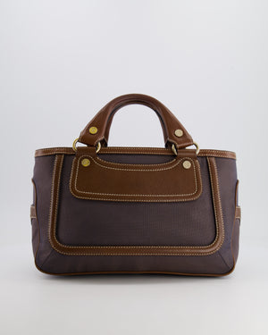 Celine Brown Boogie Canvas and Leather Bag with Silver Hardware