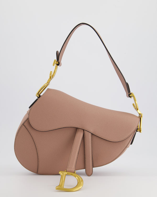 *CURRENT SEASON* Christian Dior Blush Saddle Bag in Grained Calfskin Leather with Antique Gold Hardware RRP £3,450