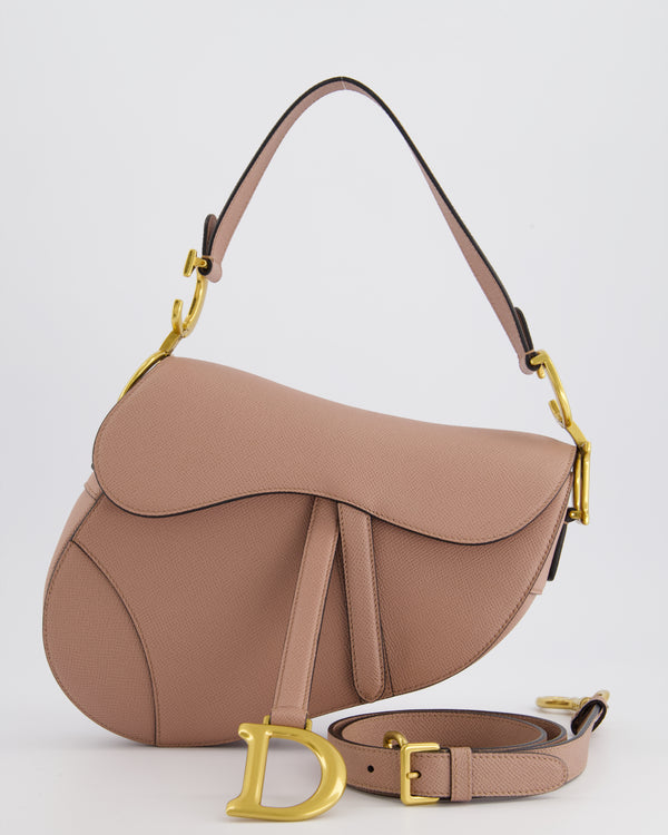 *CURRENT SEASON* Christian Dior Blush Saddle Bag in Grained Calfskin Leather with Antique Gold Hardware RRP £3,450