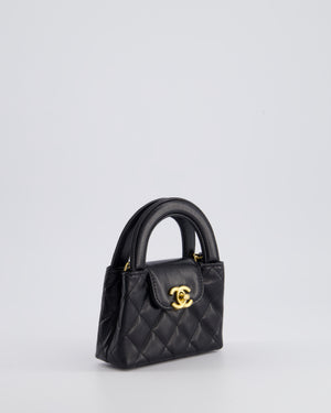 *RARE* Chanel Black Nano Mini Kelly Bag in Aged Calfskin Leather with Brushed Antique Gold Hardware