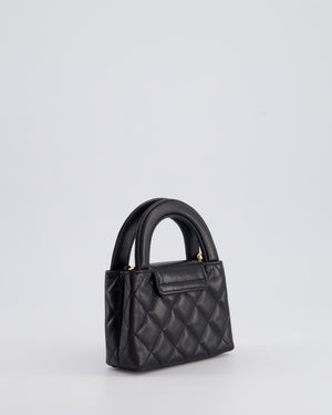 *RARE* Chanel Black Nano Mini Kelly Bag in Aged Calfskin Leather with Brushed Antique Gold Hardware