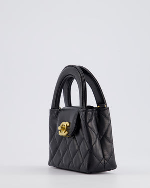 *RARE* Chanel Black Nano Mini Kelly Bag in Aged Calfskin Leather with Brushed Antique Gold Hardware