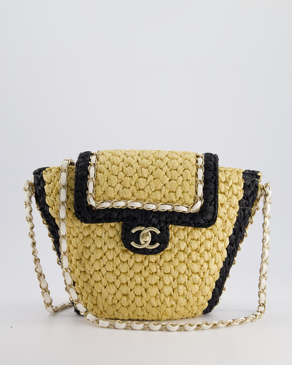 *HOT* Chanel 24C Venice Collection Beige Raffia Basket Bag with White Leather Interlocking Chain & Champagne Gold Hardware