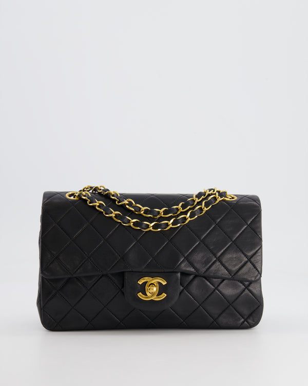 Chanel Black Vintage Classic Small Double Flap Bag in Lambskin Leather with 24K Gold Hardware