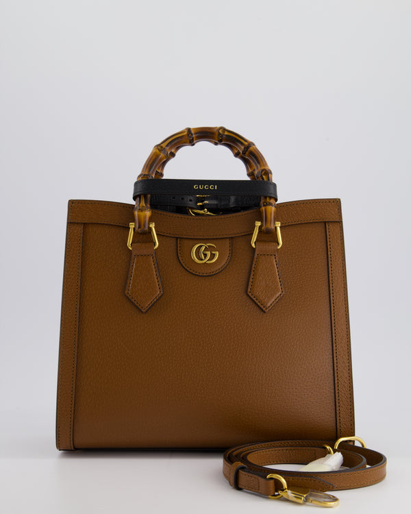 Gucci Brown Diana Small Tote Bag in Cuir Leather with Shiny Antique Gold Hardware & Bamboo Handle RRP £3,170