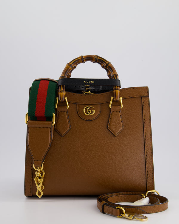 Gucci Brown Diana Small Tote Bag in Cuir Leather with Shiny Antique Gold Hardware & Bamboo Handle RRP £3,170